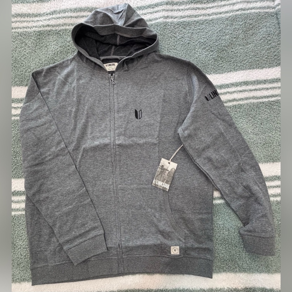 Linksoul Men's Heather Gray Full-Zip Hoodie Sweatshirt XXL